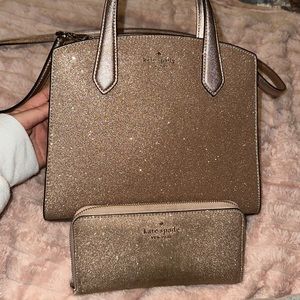 Rose gold glitter Kate Spade purse and wallet